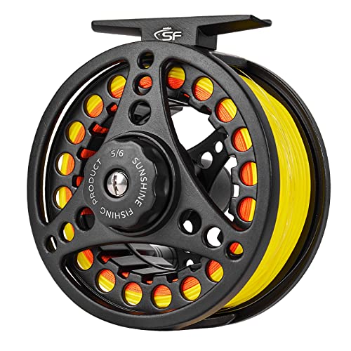 SF Large Arbor Fly Fishing Reel 5/6wt Aluminum Alloy Body Die-Cast Matt Black Pre-Loaded Reel with Line Combo