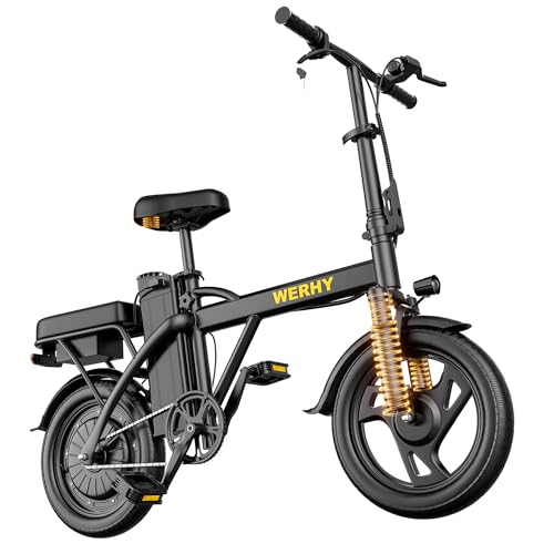 WERHY Electric Bike for Adults, 500W Motor, 20 MPH Max Speed Folding Ebike, 14" Electric Bicycles, Max 20/30 Miles Range (Pedal Assist Mode), Mini E Bikes