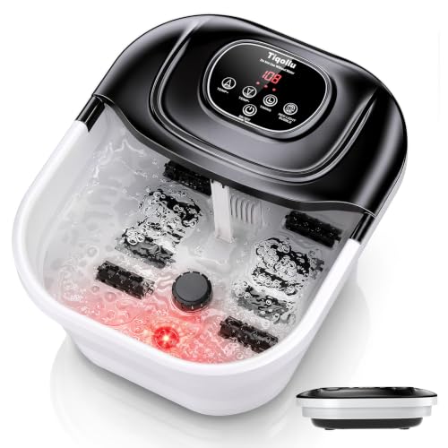 Tiqollu Collapsible Foot Soaking Tub with Heat, Pedicure Foot Spa Bath Massager with Temperature Control, Bubble & Red Light for Stress Relief