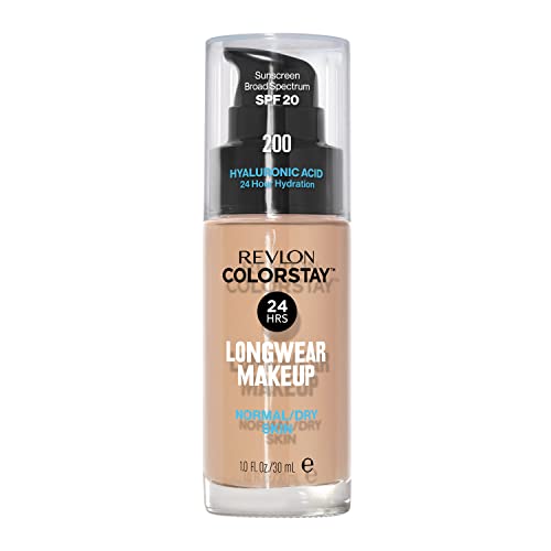 Revlon Liquid Foundation, ColorStay Face Makeup for Normal & Dry Skin, SPF 20, Longwear Medium-Full Coverage with Natural Finish, 200 Nude, 1 Fl Oz