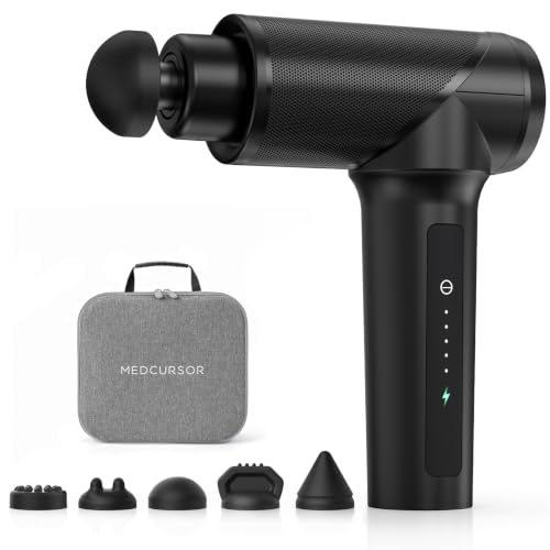 Medcursor Massage Gun - High Intensity Brushless Motor, Handheld Percussion Deep Tissue Massager with 6 Massage Heads for Sore Muscle and Stiffness, Gifts for Father/Dad (Black)