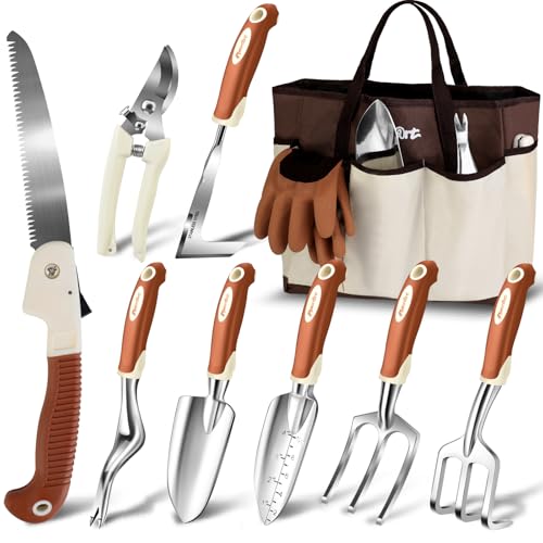 MelonArt Garden Tool Set,10 Pcs Heavy Duty Gardening Hand Tool Kit