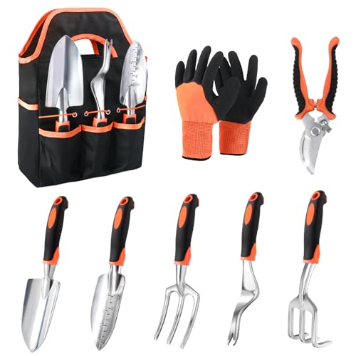 Garden Tools Set, 8 Piece Gardening Tools Set with Non Slip Ergonomic Handle