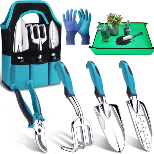 Kynup Garden Tool Set, Heavy Duty Aluminum Gardening Tools with Storage Bag | Rust Resistant Garden Essential Kit with Trowel, Shovel & Repotting Mat, Ideal Gardening Gift for Women for Outdoor Planting