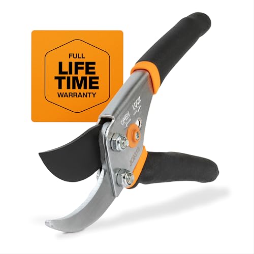 Fiskars Bypass Pruning Shears, 5/8" Cut Capacity Garden Clippers | Self-Cleaning Sap Groove Prevents Sticking, Non-Slip Grip for Cutting Stems & Branches, Steel Blades w/ Low-Friction Coating