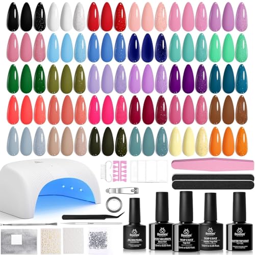 Beetles Gel Nail Polish Kit with U V Light -54 Pcs 32 Colors Gel Nail Set