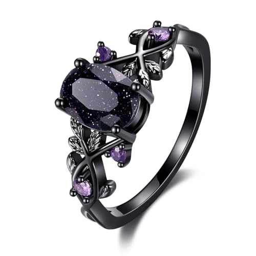 Blue Sandstone Gothic Leaf Ring for Women