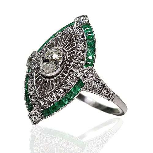 AZQ Vintage 925 Sterling Silver Emerald Ring