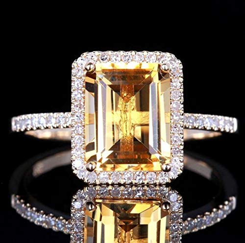 Kuyiuif 14K Gold Plated Emerald Cut 4ct Yellow Cubic Zirconia Cocktail Engagement Wedding Anniversary Rings