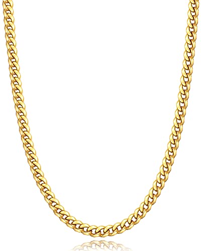 Momlovu Gold Chain for Men Boys, Mens Cuban Link Chain Necklace | 18K Gold Plated Mens Jewelry, 4mm, 18 Inch