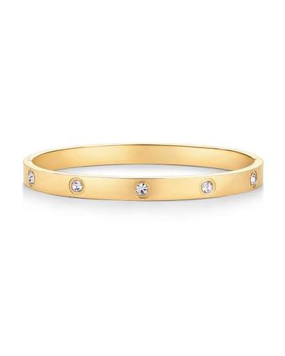 PAVOI Waterproof Bracelet for Women - 14K Yellow Gold Plated Bangle with Cubic Zirconia - Stainless Steel Hinge Bracelet Jewelry Gifts - 6.5"