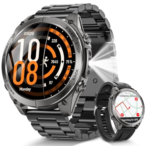 Military Smart Watch for Men, GPS & Offline Maps, Heart Rate/Sleep Monitor | Bluetooth Call,1.43" AMOLED,Flashlight,Compass,178+ Sports Modes,5ATM Waterproof,Blood Oxygen,Android iPhone,550mAh