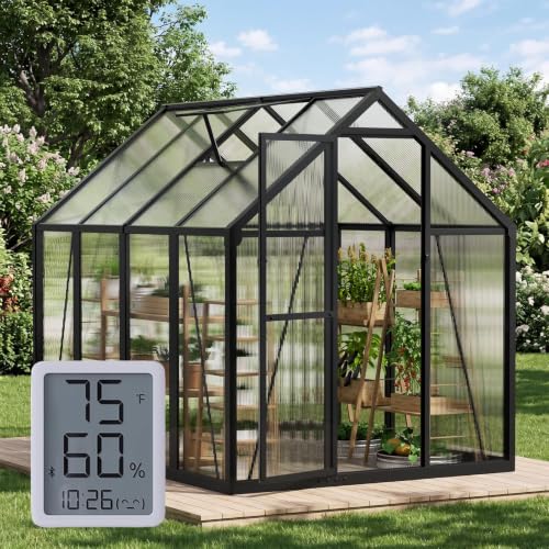 6x8 FT Greenhouse with Hygrometer, Windproof Warm Plant Green Houses | Heavy Duty Greenhouses for Outdoors, Quick Setup Plant Gardening Green Houses for Outside with Vented Roof Window