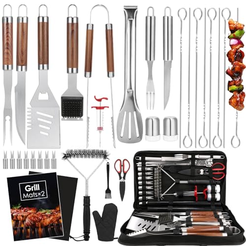 Yoehka BBQ Grilling Accessories Set, 34Pcs Heavy Duty Grill Tools, Brown