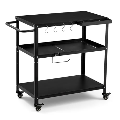 GVGBUK Outdoor Grill Cart Table, Pizza Oven Stand with Casters, Black