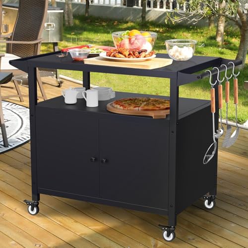 COZEER Outdoor Grill Table with Storage, Weatherproof Grill Cart