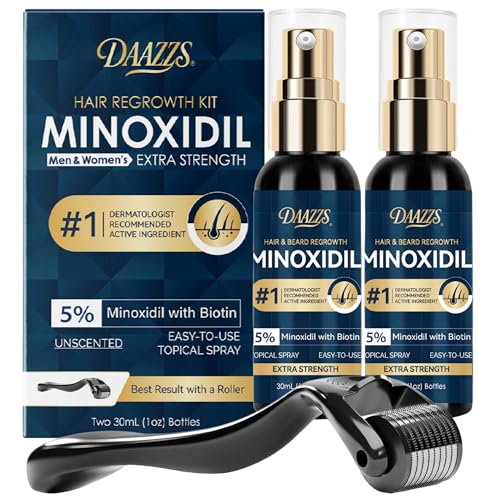 5% Minoxidil Hair Growth for Men and Women: Regrowth Topical Solution for Beard Spray Kit - Extra Strength Treatment with Minoxidil and Biotin for Hair loss & Thinning (2 FL OZ, Spray 2pcs)