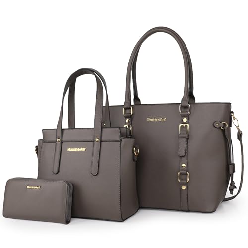 Montana West 3PCS Purses for Women Tote Bag and Wallet Set Shoulder Satchel Crossbody Bags Leather Handbag for Gift Travel Casual Work MWC-HB-SET3-C032W-GY