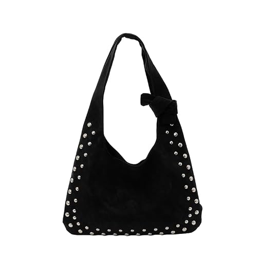 Vintage Rivet Shoulder Bag Women Soft PU Leather Underarm Tote Fall Winter