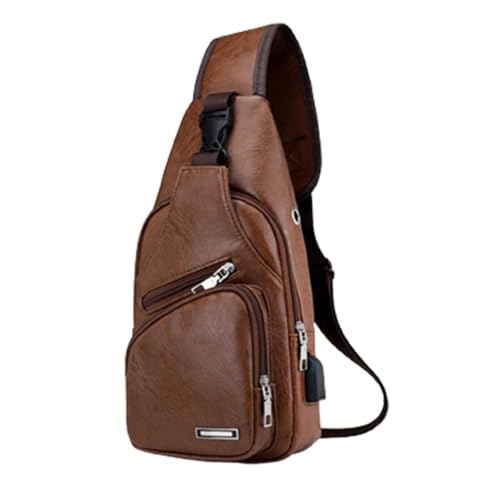 Crossbody Bag Leather Sling Bag Shoulder Backpack, Leather Crossbody Sling Bag with USB Charge Port