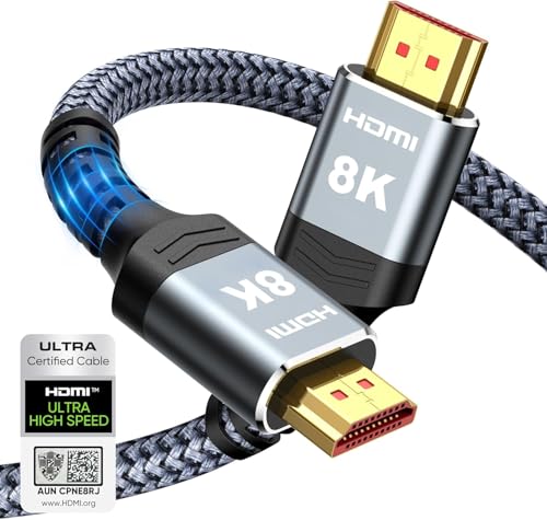 Highwings 8K@60 HDMI Cable 10FT/3M, 48Gbps 2.1 High Speed HDMI Braided Nylon 4K120 144Hz RTX 3090 eARC HDR10 4:4:4 HDCP 2.2&2.3 Compatible for PS5, PS4, UHD TV and PC