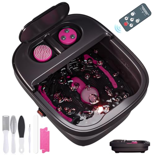 Aqvesane Collapsible Foot Bath, Foot Spa Bath Massager with Heat, Bubble, Remote Control, Temperature Control, 3 Pedicure Attachments, Feet Soaking Tub for Stress Relief (Matte Grey)