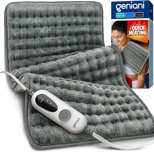 GENIANI Back Pain & Relaxation Gifts for Women – Electric Heating Pad for Back, Neck & Shoulders, Soft Microplush Electric Throw Heating Pad for Period Comfort, Fast Heating, Auto Shut Off, 12"x24"
