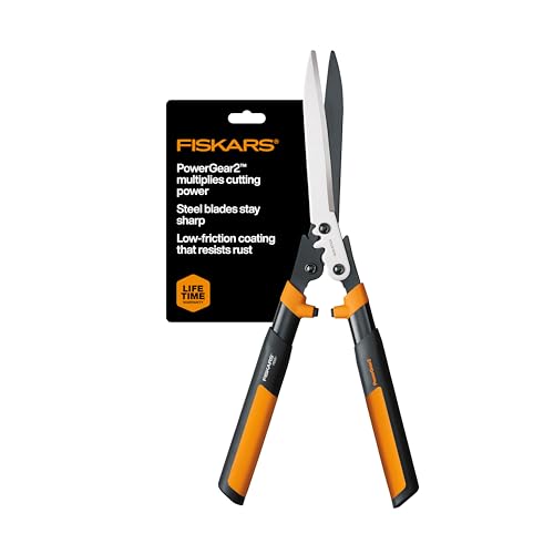 Fiskars 23" Hedge Shears, Hedge Clippers with PowerGear2 Technology that Multiplies Power for Less Effort, Garden Shears with SoftGrip Handles and Shock-Absorbing Bumpers