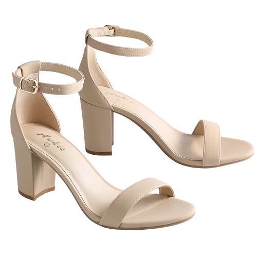 Ankis Heels for Women Open Toe Ankle Strap Chunky Heel Sandals 2.75 Inch