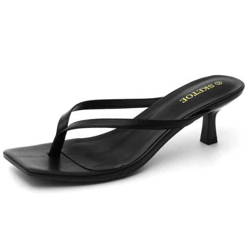 SKETOE Kitten Heels for Women Flip Flop Thong Sandals 2 Inch Black