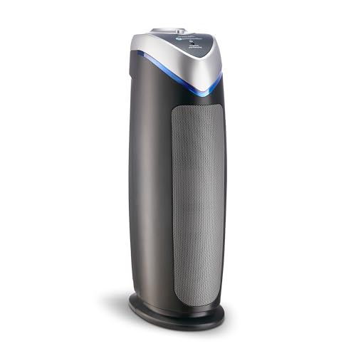 GermGuardian 4-in-1 HEPA Air Purifier for Home, Large Rooms Up to 743 Sq. Ft. with HEPA Air Filter, UV-C Light & Odor Reduction, AC4825E, 22 Tower Gray