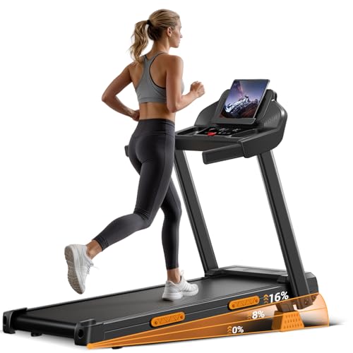 16% Treadmills for Home with Handle, 3 in 1 Portable Treadmill with Incline, Foldable Treadmill with Three Screen, 12 Preset Programs, 400LBS