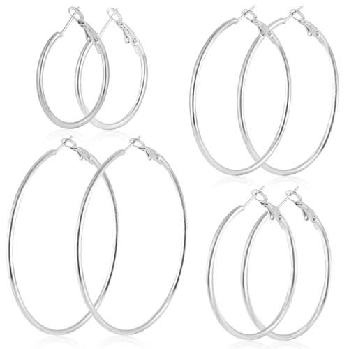4 Pairs Stainless Steel Silver Hoop Earrings Set for Women Hypoallergenic