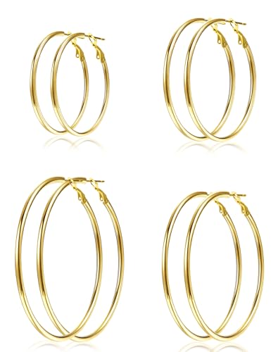 4 Pairs Gold Hoop Earrings For Women, Hypoallergenic Surgic Steel