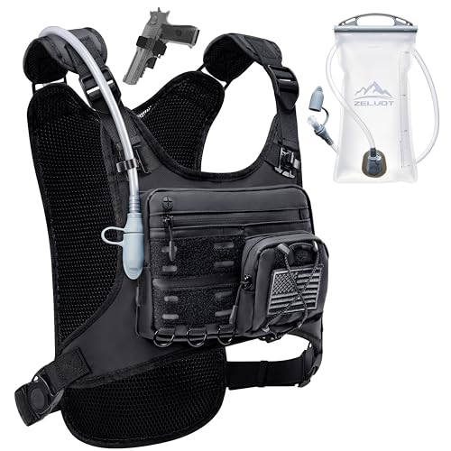 Zelvot Running Vest with 2L Water Bladder, Hydration Backpack, U.S. Design Patent, Lightweight Hydration Pack with Gear Holder, Reflective Chest Pack for Men Women for Marathon (Black, M/L)