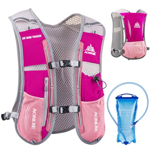 Azarxis Hydration Running Vest Backpack Pack 5L for Women and Men Jogging Trail Race Marathon Cycling Hiking (Rose Red with 1.5L Water Bladder)
