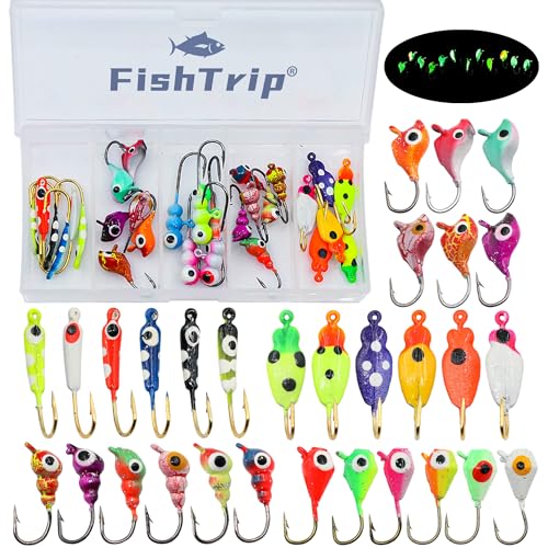 FishTrip Ice Fishing Jigs Kit, Glow Jig Lure Set for Winter Ice Fishing