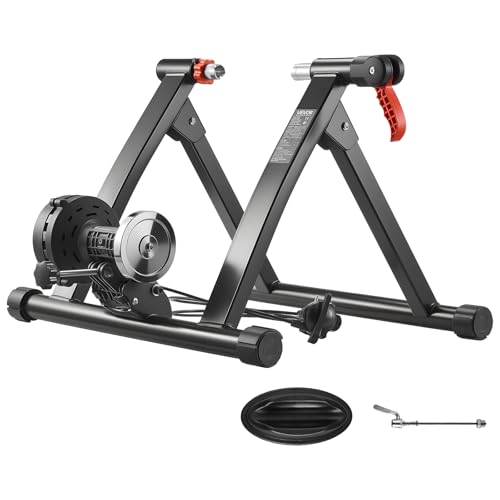 VEVOR Bike Trainer, 6 Level Resistance, 26-29 in & 700C Wheels, Foldable Magnetic Bicycle Stationary Stand for Indoor Exercise Riding with Quick Release Skewer & Front Wheel Riser Block for Road Bikes