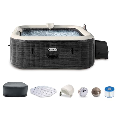 INTEX PureSpa 6 Person Inflatable Hot Tub with Energy-Efficient Spa Cover 28451EP Greystone Deluxe