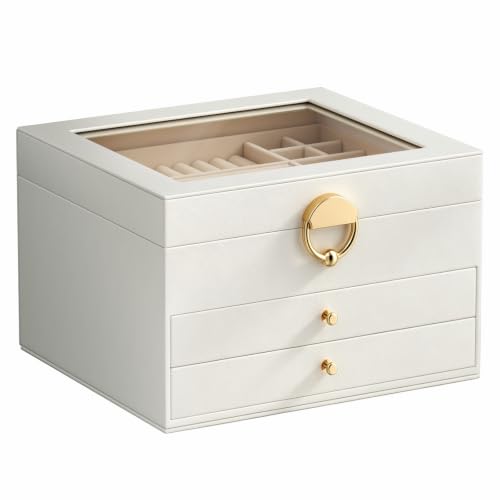 GeeBom Jewelry Box, 3-Layer jewelry organizers and storage, Cloud White