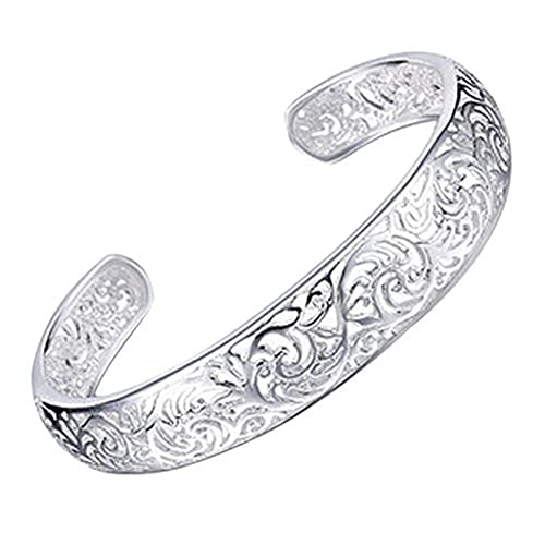 Bracelets, Women's 925 Sterling Silver Bezel Hollow Cuff Bangle Open Bracelet Jewelry Gift Durability and attraction