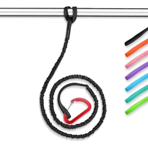 OCEANBROAD Kayak Paddle Leash with D-Ring Stretchable Bungee Strap Lanyard Rope for SUP Kayaking Boating Canoeing Fishing Pole Rod 4-7 Feet Black 1 Pack