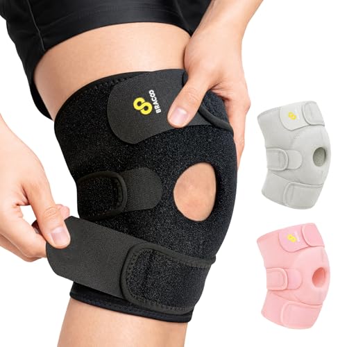 Bracoo Adjustable Compression Knee Patellar Pad Tendon Support Sleeve Brace for Men Women - Arthritis Pain, Injury Recovery, Running, Workout, KS10 (Black)