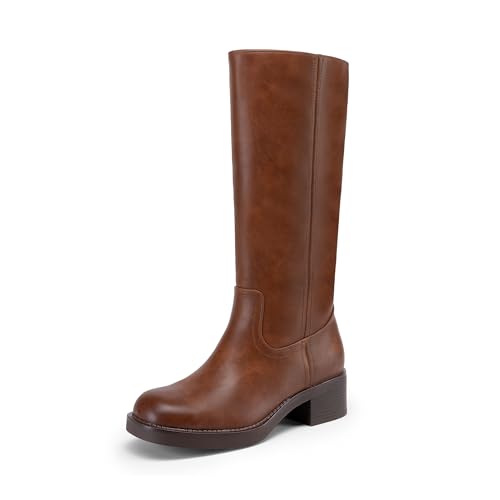 DREAM PAIRS Women's Knee High Riding Yellow Boots,Light Brown,8