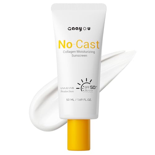 No Cast Moisturizing Sunscreen SPF50 PA++++ Collagen Facial Sunscreen Korean Sunscreen with Hyaluronic Acid, Oil Free, No White Cast Natural Sunscreen for All Sensitive Skin Type