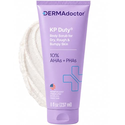 DERMAdoctor KP Bump Eraser Body Scrub with 10% AHAs + PHAs for Keratosis Pilaris, Dry, Rough, and Bumpy Skin, Dermatologist Formulated Exfoliating Body Scrub with Glycolic and Lactic acids - 8 Fl oz