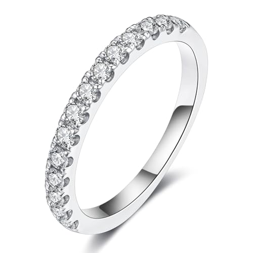 IMOLOVE Lab Grown Diamond Wedding Bands for Women, 0.42 Carat Eternity Rings in 18K White Gold Plated Sterling Silver Size 5