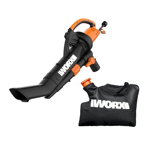 WORX Trivac 3 in 1 Electric Leaf Blower for Lawn Care, Leaf Vacuum with 350 CFM & 210 MPH, Leaf Mulcher with Metal Impeller, WG509