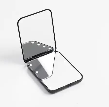 Pocket Mirror 1x/2x Magnification 8xLED Lighted Travel Compact Makeup Slim 2-Sided 180-Degrees Folding (Black)