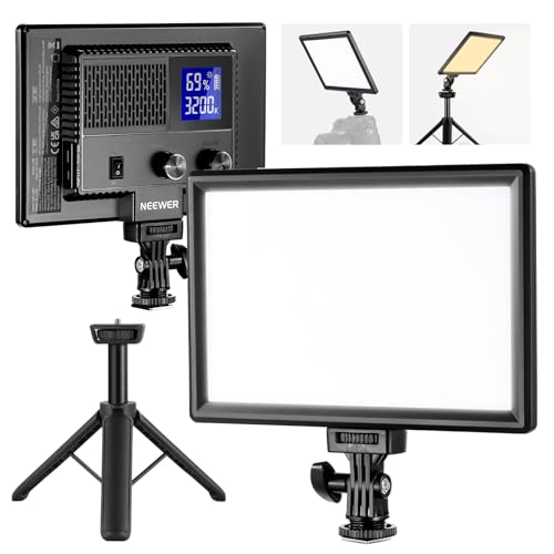 NEEWER NL-116AI 9" LED Video Light Panel, Camera Lighting with Desk Tripod | Dimmable DSLR Soft Light, Mini Stand, USB C Ports, 3200K-5600K CRI95+ for Studio Photography Video Recording Live Streaming